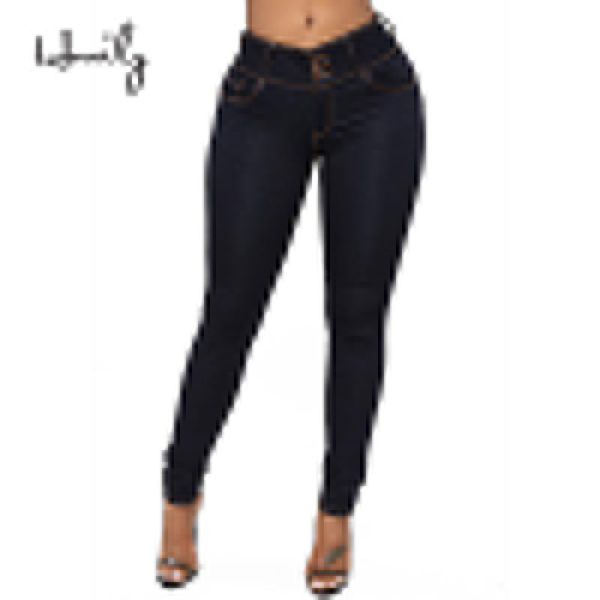 

women plus size stretch slim denim skinny jeans pants high waist pencil trousers long for ladies women's, Blue