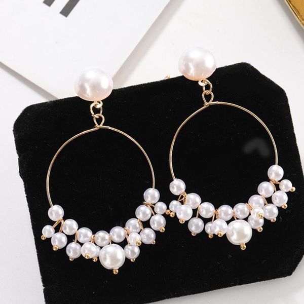 

dangle & chandelier luxury exaggerated big pearls round hoop circle drop earrings for women wedding piercing brincos pendientes ear jewelry, Silver
