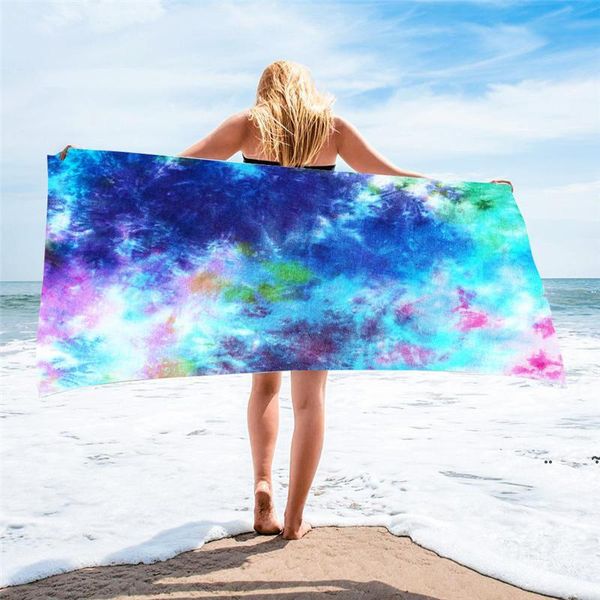 nuovo Tie Dye Asciugamano da spiaggia Quadrato 150 * 75 cm Asciugamani Tessuto Materiale Arcobaleno Fibra superfine Assorbimento d'acqua Copertura per bagno per adulti EWE7618