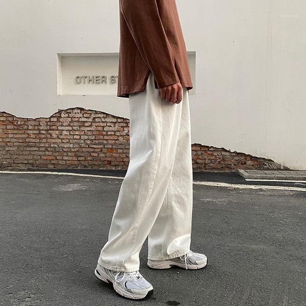 

men's jeans spring summer solid color men korean fashion loose wide-leg harajuku streetwear straight denim trousers, Blue