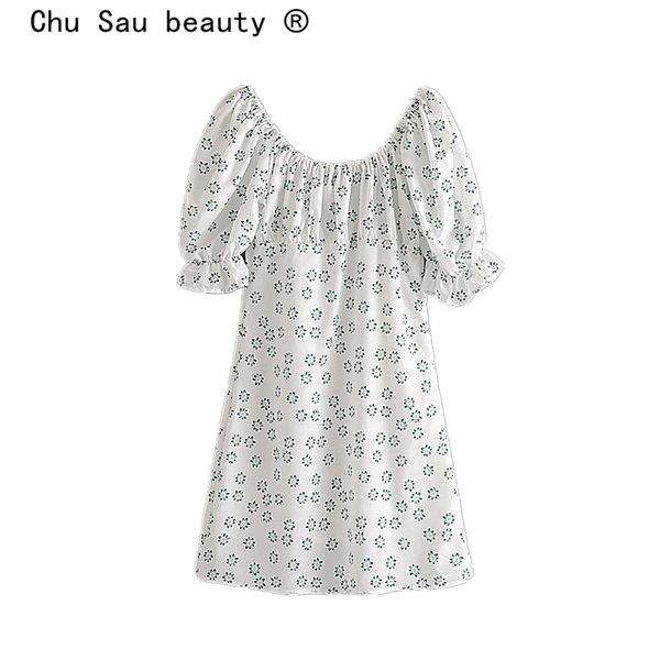 

beauty sweet chic floral print midi dress women fashion holiday puff sleeve beach mini dresses vestidos de verano 210514, Black;gray