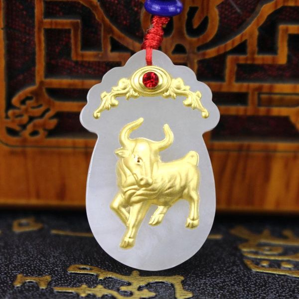 

lockets natural hetian jade necklace pendant men women 24k gold cow/bull ox pendants for male female fine jewelry quality, Silver