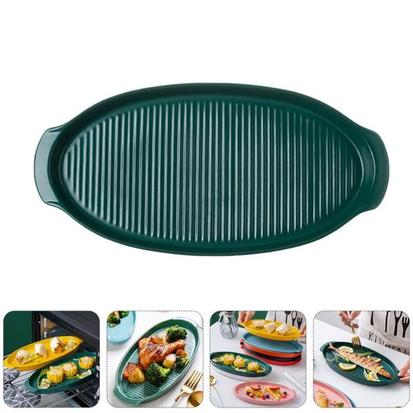 

dishes & plates 1pc ceramic binaural baking tray oval serving plate kitchen