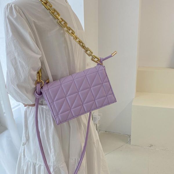 

evening bags ins fashion women lattice pattern soft pu leather crossbody travel baguette bag thick chain underarm female flap handbag
