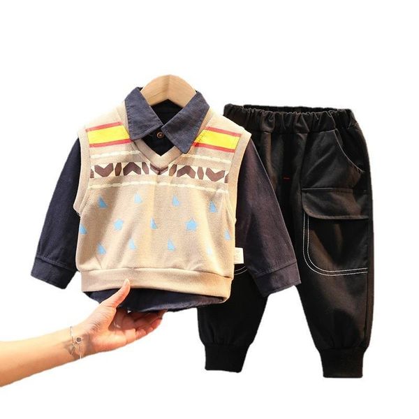 

clothing sets children autumn baby clothes suit boys casual vest shirt pants 3 piece born fashion costume kids tracksuits, White