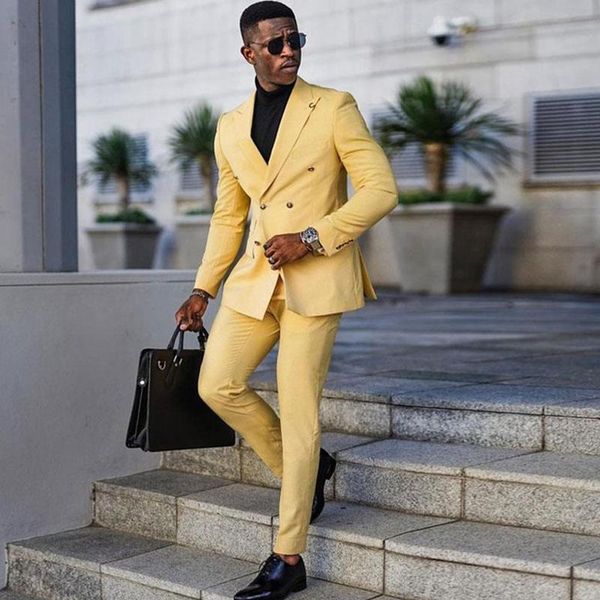 

men's suits & blazers (jacket+pants) handsome yellow slim fit 2 piece groom tuexdos for wedding formal prom suit party evening blazer c, White;black