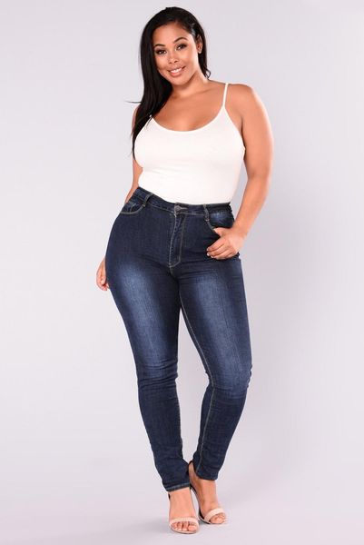

plus size l 5xl womens jeans high waist stretch slim small feet pants large clothes quality, Blue