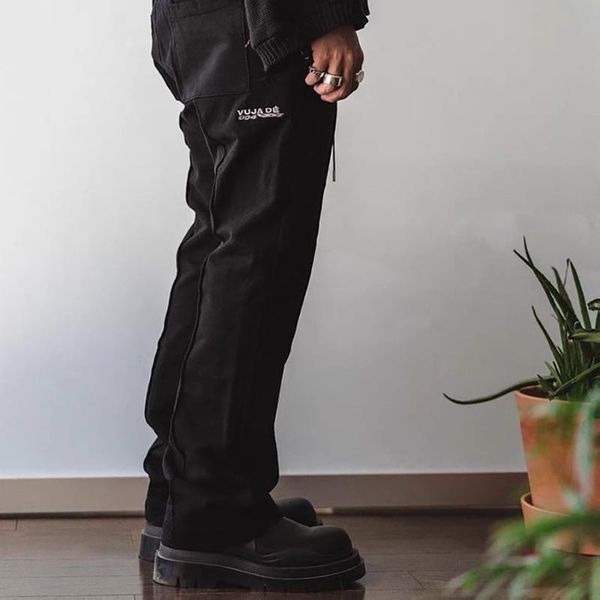 

men's pants high street brand vujade embroidery style y2k traf trousers clothing techwear for men streetwear, Black