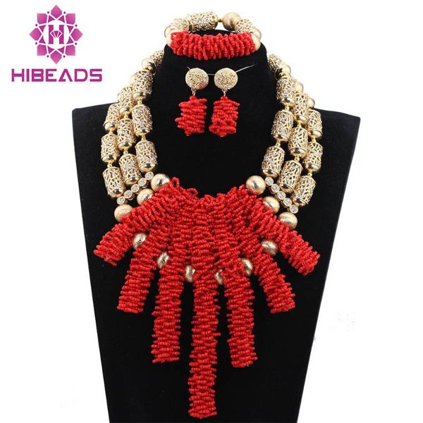 

earrings & necklace fashion quality big gold accessories jewelry set luxury red wedding african beads bib for women abh224, Silver