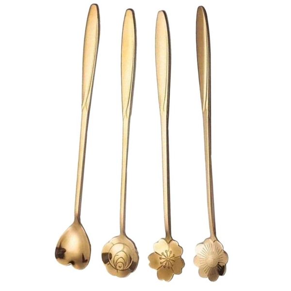

spoons 12pcs stainless steel long handle stirring dessert (golden)