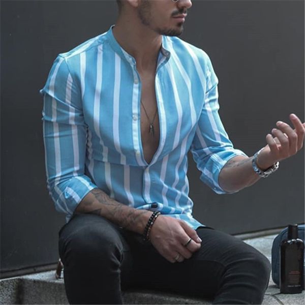 

men's shirts 2021 trade stand collar striped shirt, White;black
