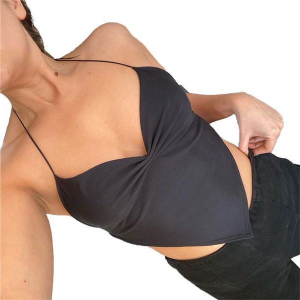 

sleeveless halter vest girls womens cami solid color v neck casual backless clothing woman shirt black crop, White