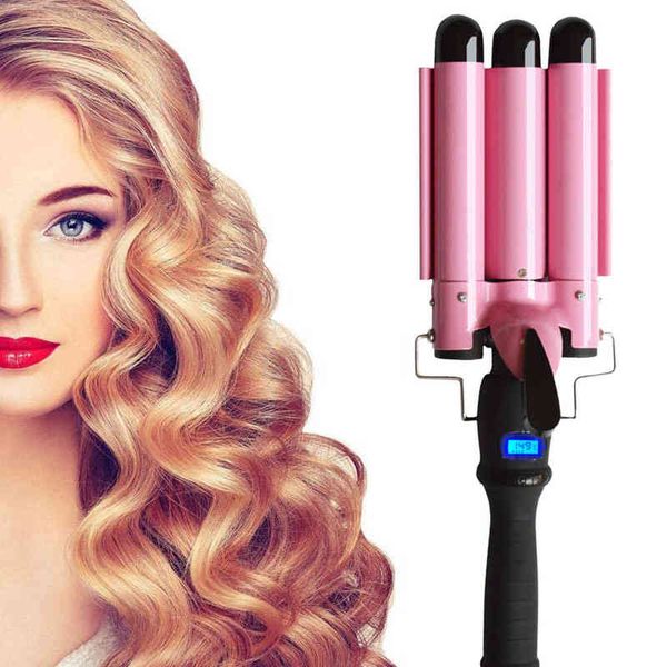 

hair curler 3 barrels iron automatic perm splint ceramic waver curlers rollers styling tools styler wand 220304