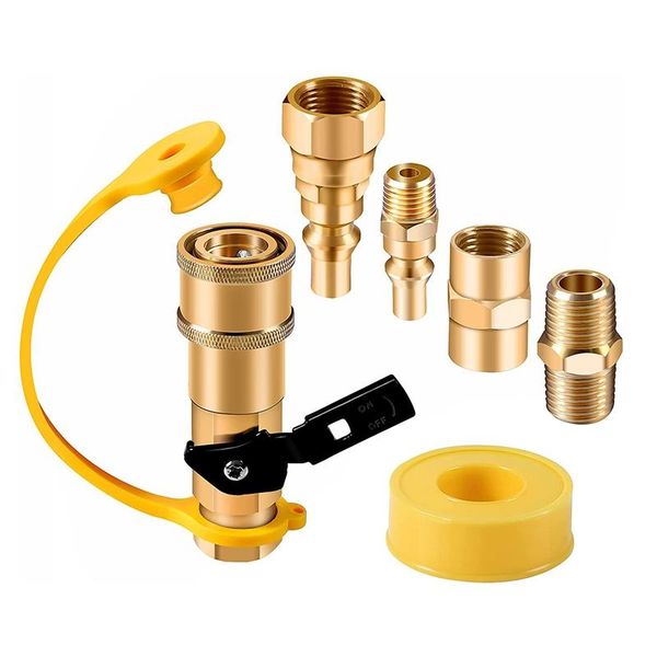 

pneumatic tools 6pcs propane quick connect fittings adapter shutoff valve 3/8inch flare x 1/4inch npt male pipe fitting to heater