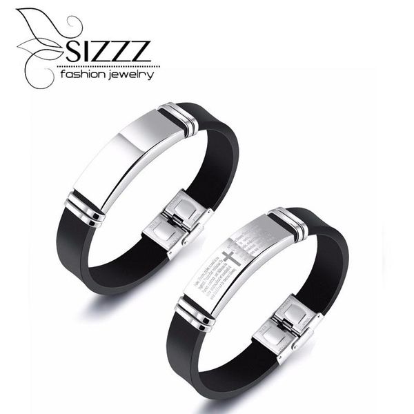 

charm armband sizzz 20.5cm lÃ¥ng 14mm bred mode silikon armband kreativa kors europeiska och amerikanska bracelebangles fÃ¶r mÃ¤n, Golden;silver