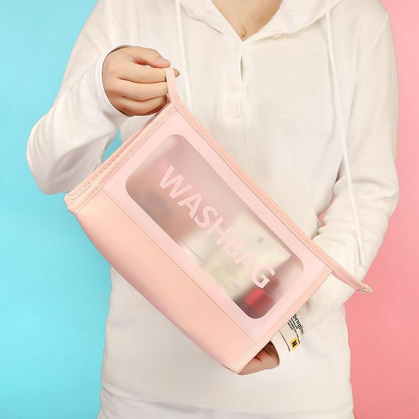 

fashion ladies pu scrub cosmetic bag travel cosmetics toiletries waterproof storage transparent bags & cases