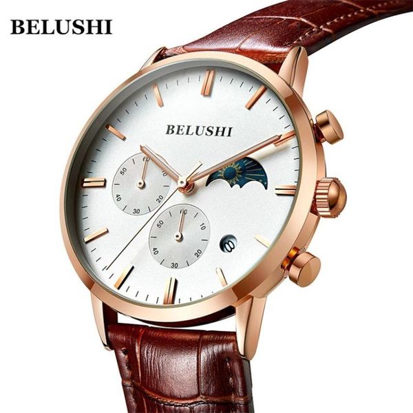 

wristwatches men's watch moon phase display quartz sport chronograph calendar business belushi brand waterproof, Slivery;brown