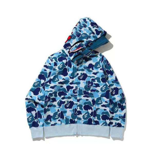 

mens hoodie shark ape head sweater fall winter casual camouflage zipper long sleeve womens street fashion sweatshirt pocket multicolor m-3xl, Black