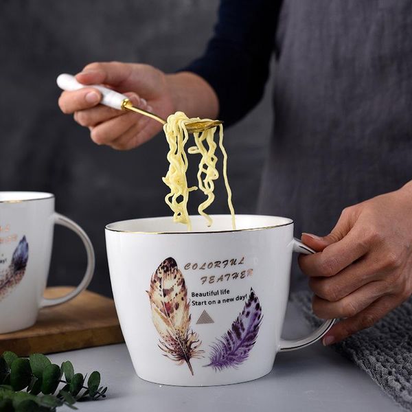 

mugs 800ml capacity golden edge large breakfast cup ceramic milk nordic with cover spoon mug