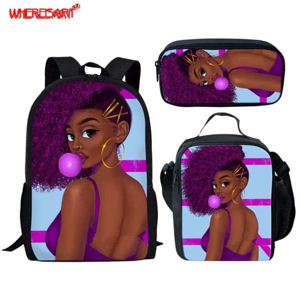 

school bags whereisart 3pcs/set black african female printed student for college children bookbag kids girls
