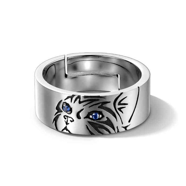 

rings huayuole cat ring men's fashion minority design sense single cold wind personalized food opening adjustable, Silver