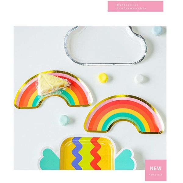 

packaging dinner service 8pcs fashion rainbow shaped paper plates dessert cake plate birthday afternoon party wedding supplies