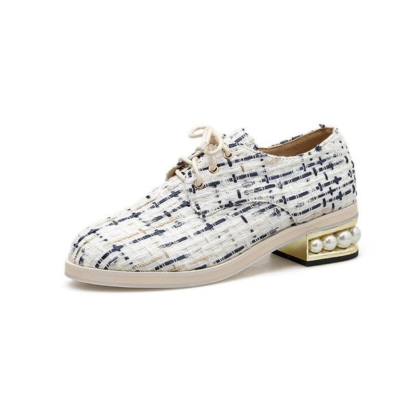 

dress shoes lace up pearl round head mid heeled women's, Black