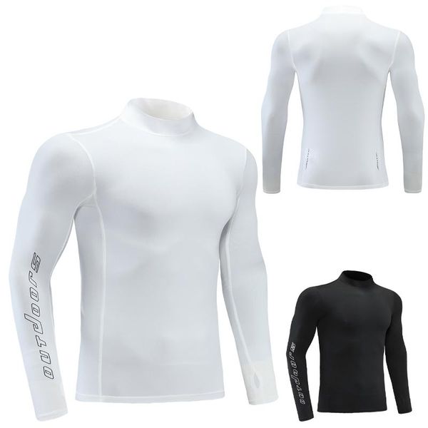 

running jerseys compression long sleeve letter printing outdoor sports shirt jersey tight training sweatshirts men gym pullover, Black;blue