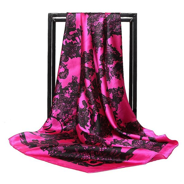 

scarves fashion floral print scarf for women square neckerchief satin hijab scarfs female 90cm*90cm luxury headband ladies, Blue;gray