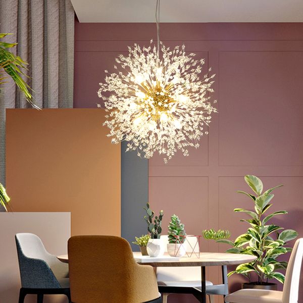 Lampadario moderno di cristallo del dente di leone Lampada a sospensione per illuminazione interna a LED per soggiorno Sala da pranzo Apparecchi decorativi per la casa