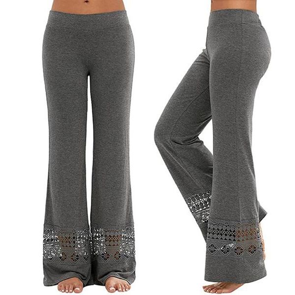 

women's yoga pants fitness harajuku lace hollow wide leg casual sports solid trouser suits for women sweatpant 40# outfit