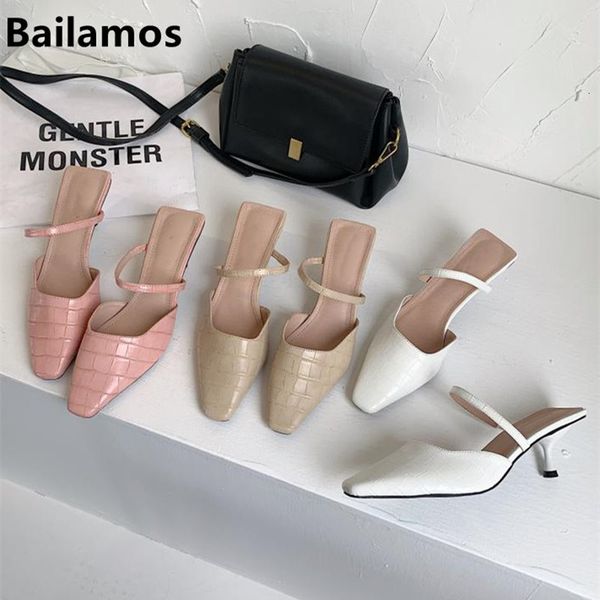 

slippers bailamos 2021spring women thin low heels mules sandals shoes for woman casual slip on stone pattern female slides vb, Black