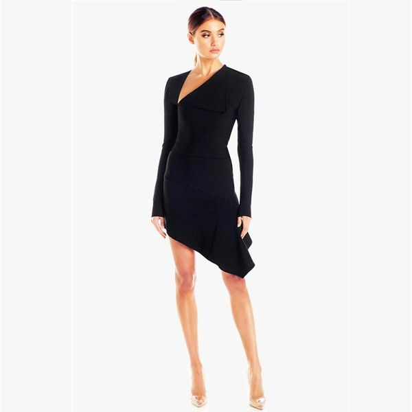 

casual dresses designed long sleeve bandage dress rayon fabric asymmetrical winter elegant celebrity party, Black;gray