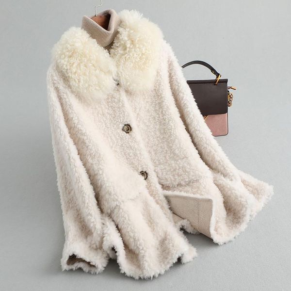 

women's fur & faux real 2021 sheep shearling coat female 100% wool coats winter jacket women korean pink jackets chaqueta mujer my4104, Black