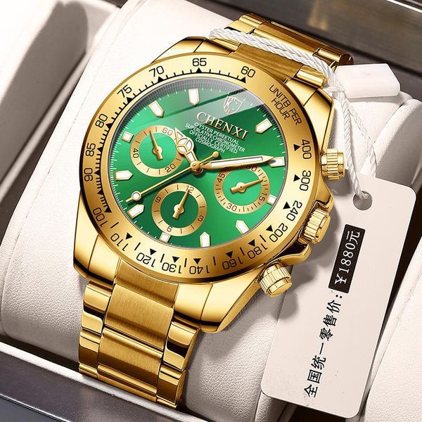 

wristwatches reloj hombre chenxi men's watch gold stainless steel business men big dial luminous casual quartz clock male watches, Slivery;brown