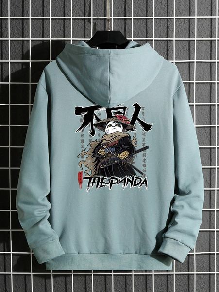 

men cartoon & letter graphic hoodie u17q#, Black