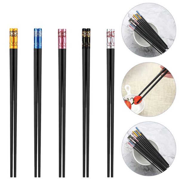 

chopsticks 5 pairs reusable cusp alloy set for home (assorted color)