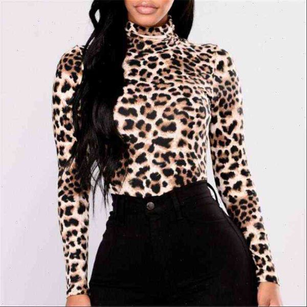 

leopard print turtleneck womens blouses winter long sleeve clothing, White