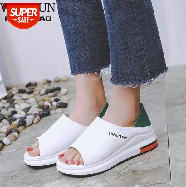 

plus size summer casual flat women sandals sport fashion mixed colors slip-on pu leather non-slip platform beach shoes #pm82, Black