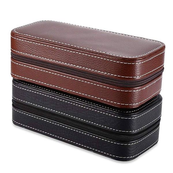 

watch boxes & cases 2 grids pu leather travel storage case zipper wristwatch box (brown) black zippered watches (black-4 slots), Black;blue