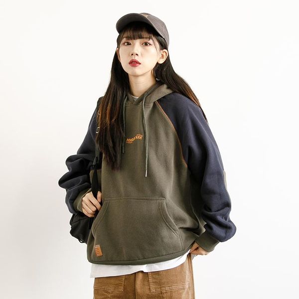 

women's hoodies & sweatshirts japanese contrast hoodie lady loose vintage retro plush winter women sweatshirt harajuku sudaderas de muj, Black
