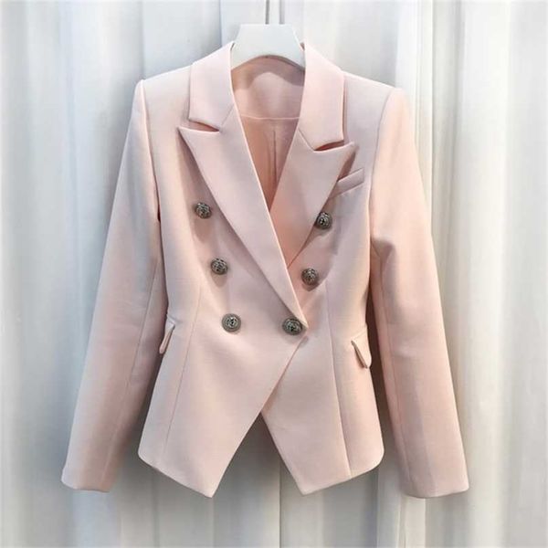 

fashion baroque designer blazer jacket women's silver lion buttons double breasted blazer outerwear 211022, White;black