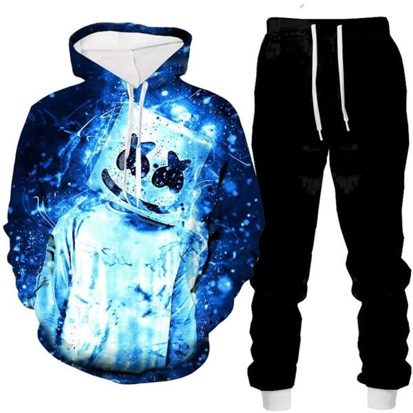 

marshmellodj fashion men's 3d printed sweater suit hoodie, Black