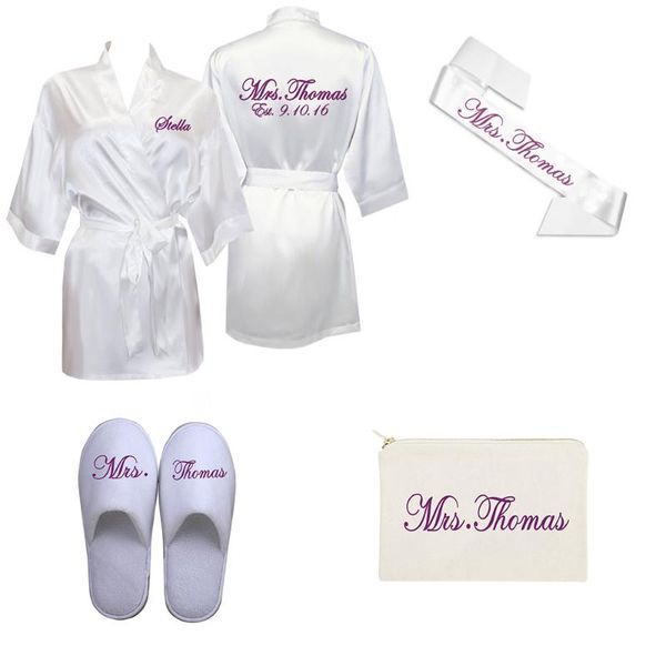 

women's sleepwear 4pcs personalized date name robe sash slipper bag set women wedding bride bridesmaid gifts bachelorette preparewear, Black;red