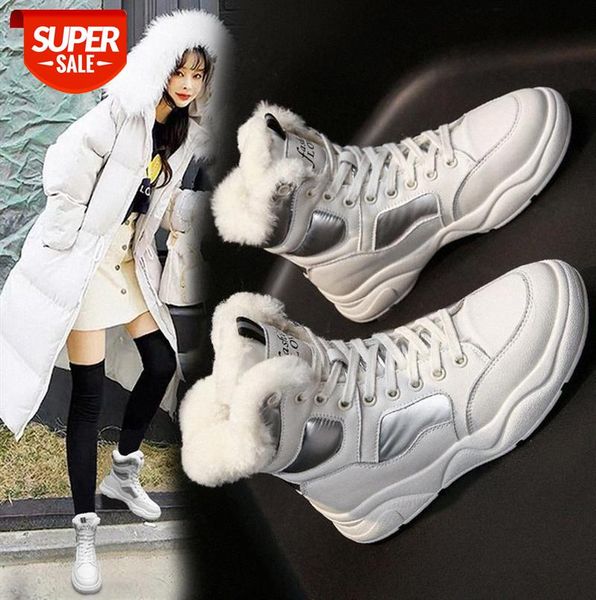

high-sports snow boots women plus velvet padded cotton shoes, waterproof and non-slip casual white short #pa4l