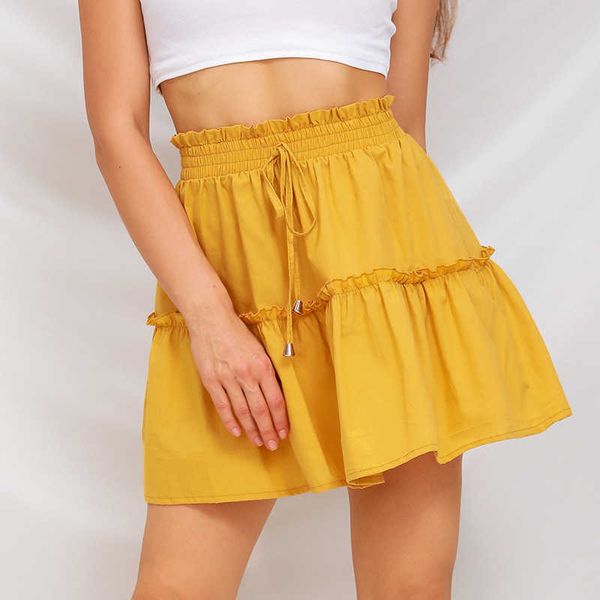 

summer boho pleated skirt for women solid color high waist female casual streetwear mini skirt fresh and sweet 210608, Black