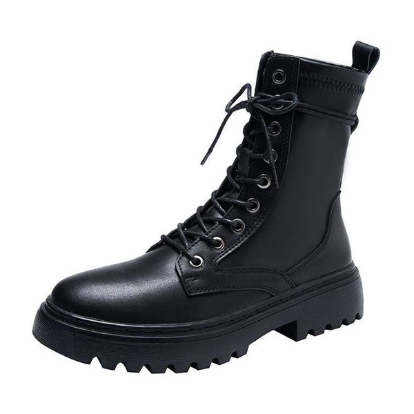 

boots 2021 autumn and winter flat retro motorcycle lace-up women's short, Black