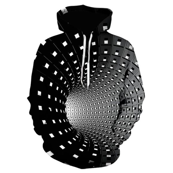 Hoodies dos homens moletons Túnel tridimensional Impressão 3D Geométrica Hoodie HOODIE E Mulheres Primavera Outono Outono Personalidade Preto Esportes Pullo