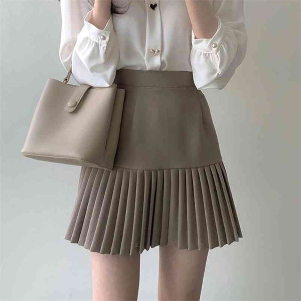 

shintimes pleated skirt a-line mini skirts womens summer korean black khaki woman skirt empire jupe femme faldas mujer moda 210408