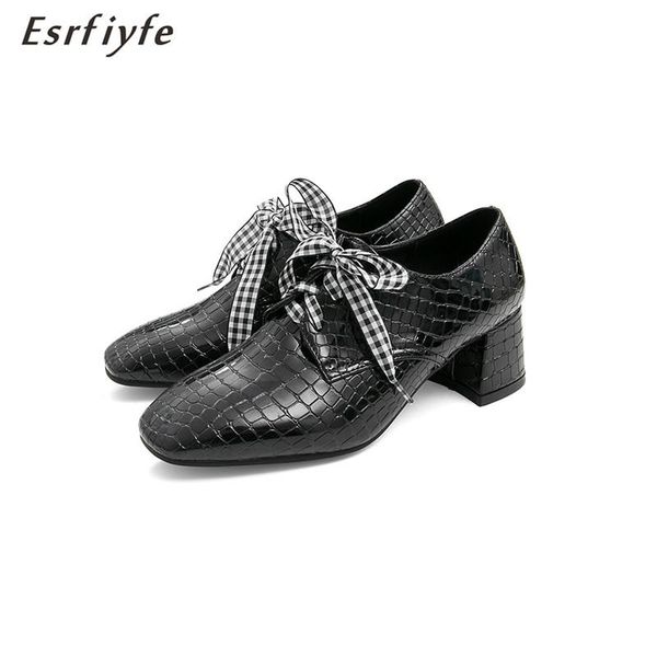 

dress shoes esrfiyfe 2021 fashion brand women high heels pu leather corss-tied spring summer woman square toe party pumps, Black